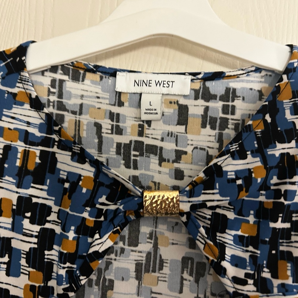 Nine West Geometric Blouse with Gold Detail